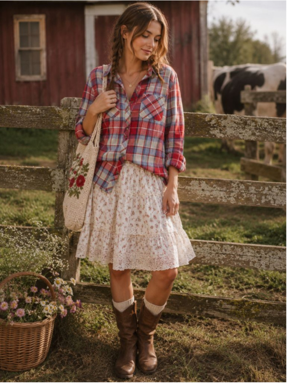 Natural Reflections NWT Plaid Button Down Shirt S Red Blue Western Farmhouse